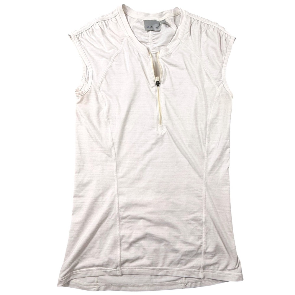 Athleta Womens White Quarter Zip Sleeveless Cycling Jersey Top Back Pocket Small